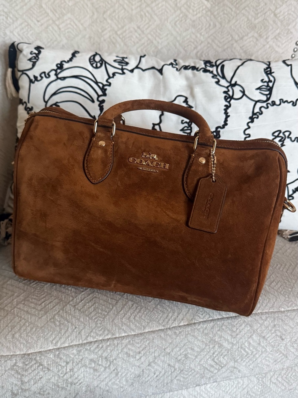 Coach Large Rowan (suede tan) Gold Hardware